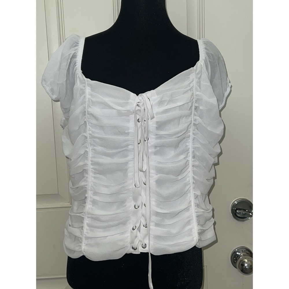 Venus White Milkmade Cottagecore Ruched Front Laceup Corset Top Sz XL